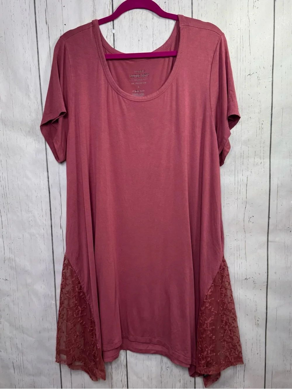 Torrid Dusty Rose Super Soft Lace Hem Tunic Top Cottagecore Boho Romantic 3X